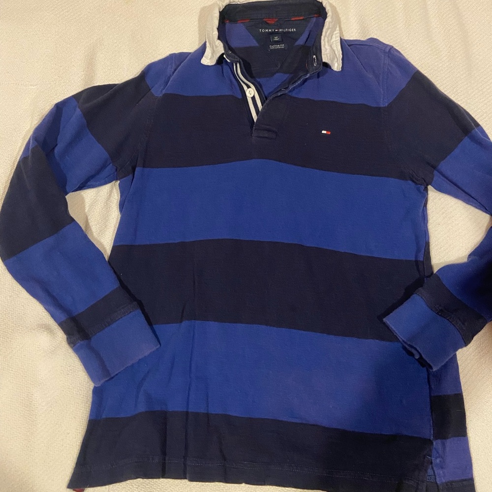 Vintage Tommy Hilfiger Blue Striped Rugby Shirt